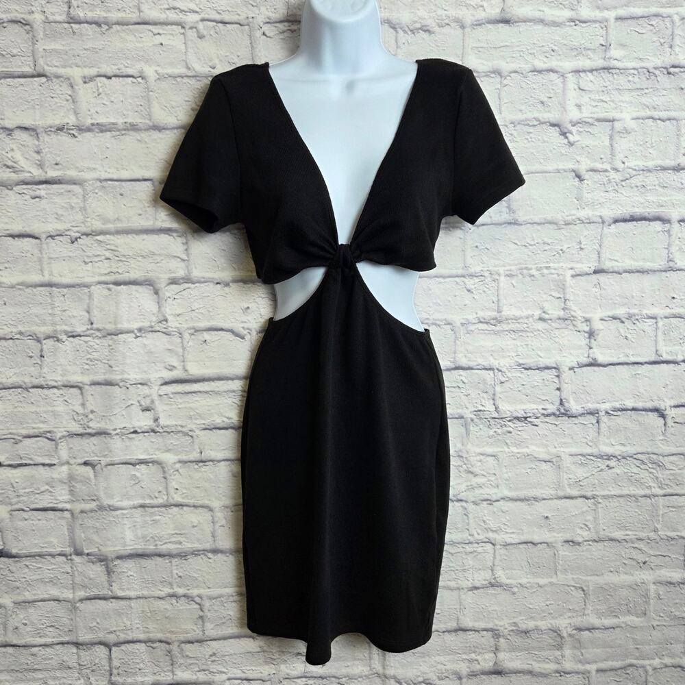 White Fox brand Large Black Twist Front Cut Out Bodycon Mini Dress